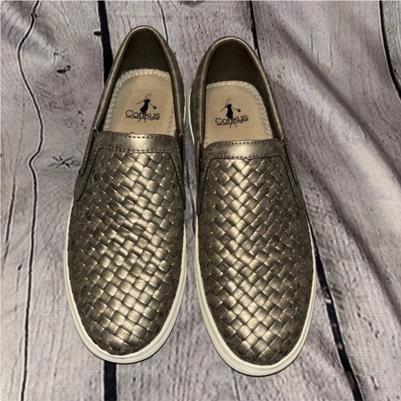 Corkys Shoes - Corkys Powder Metallic Woven Faux Leather Slip On Loafer Flat Cushioned Size 8